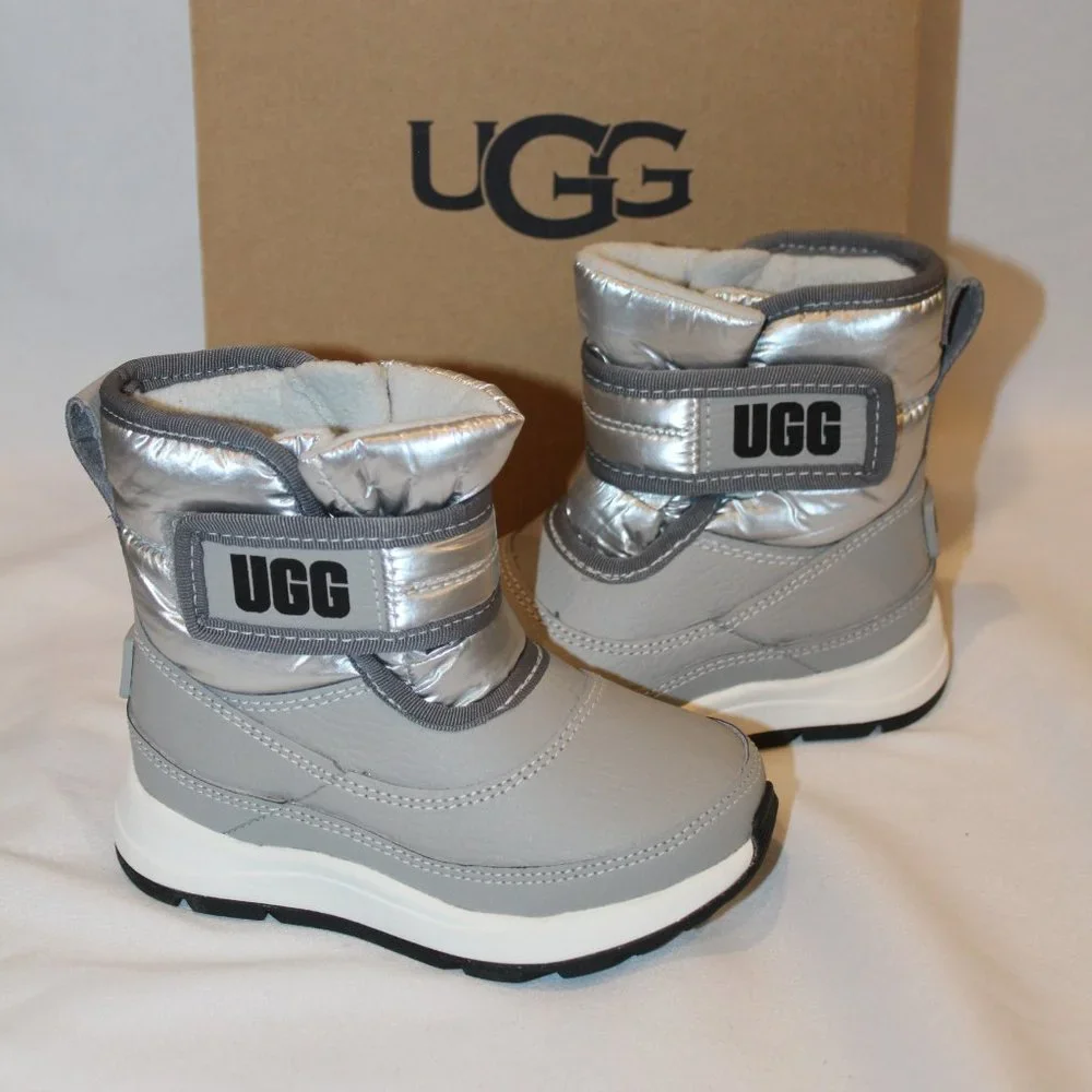NIB UGG TODDLER GIRLS BOYS LEATHER PUFFER WATERPROOF‎ WINTER BOOTS GRAY BLACK